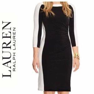 Ralph Lauren Bodycon Black & Cream Illusion Midi Dress Sz 8P